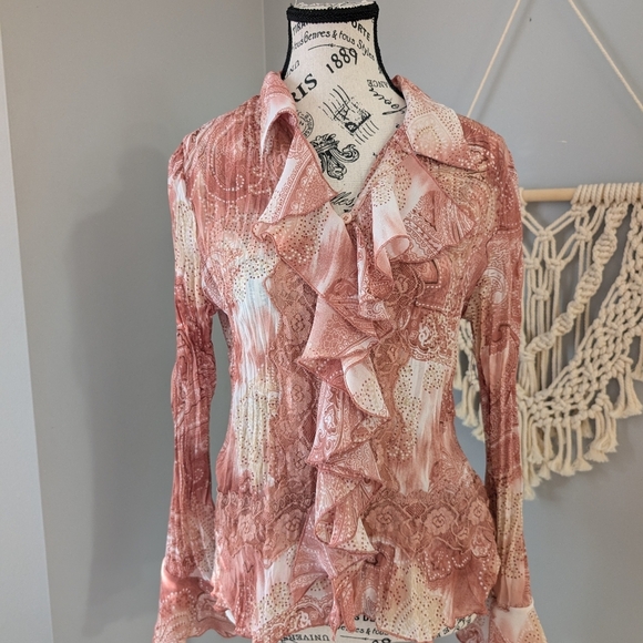 Vintage y2k Jessica ruffled floral long sleeve top small - Picture 3 of 7